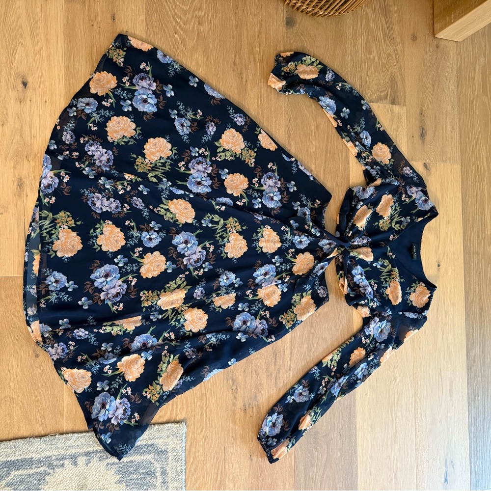 Yumi Kim Black Floral Blouse with Orange and Purple Accents